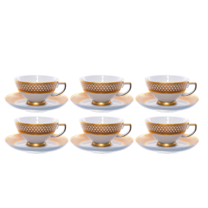 Набор чайных пар из фарфора VALENCIA CREME Gold на 6 персон